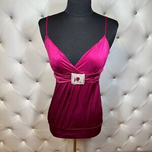 Fillette Elegant Purple Satin Top With Rhinestone Detail Size S